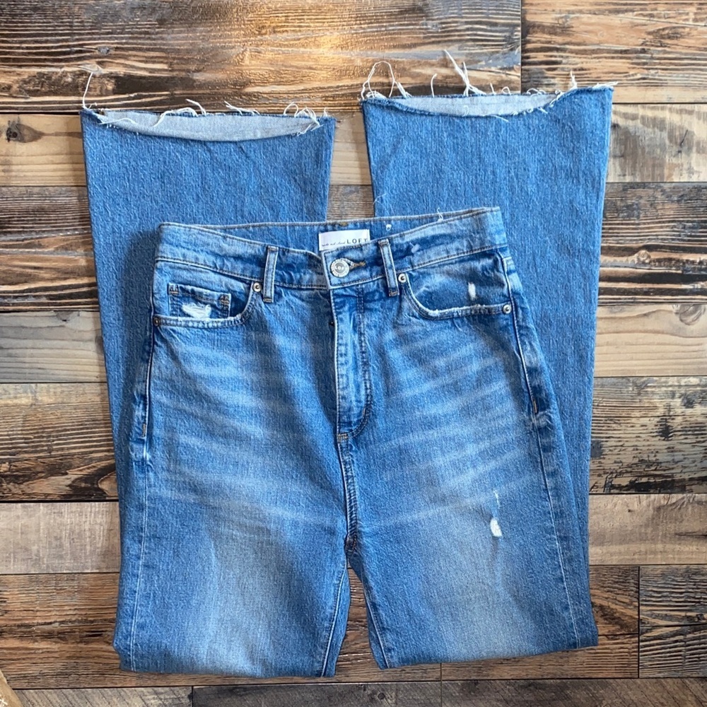 LOFT High Waist Flare Classic Blue Denim Pants - Picture 3 of 4